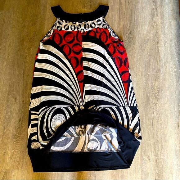 RED, BLACK & WHITE GEOMETRICAL SLEEVELESS SHEATH DRESS 14/16 NWOT - Picture 8 of 17